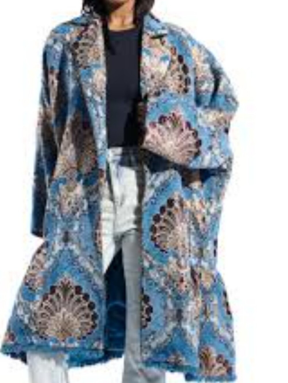 Axalea Wang Pavlova Paisley Pattern Notch Collar Oversize Coat Size Large